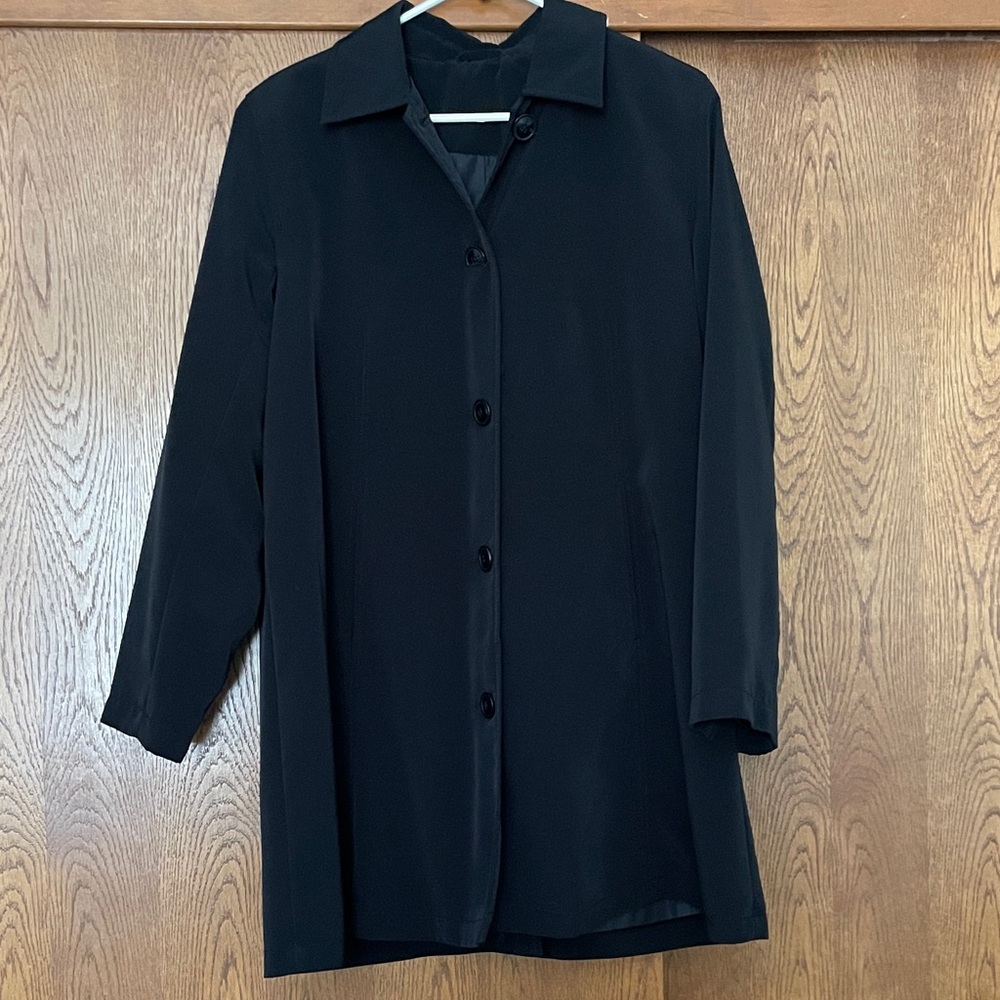 Classic Black Button-Up Rain Resistant Coat